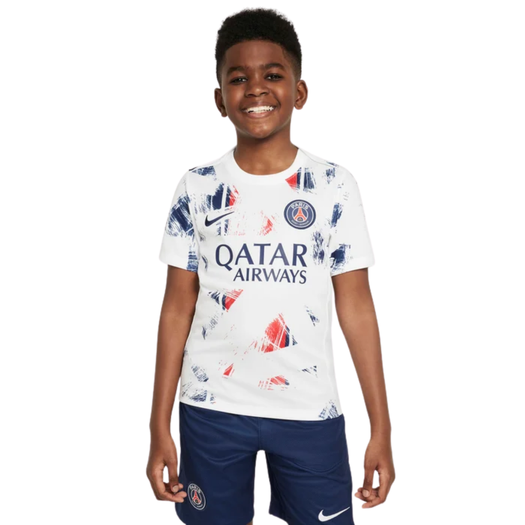 Paris Saint Germain Youth Away Pre-Match Shirt 24/25 - White/Midnight Navy/Midnight Navy by Nike at NUMBER 10 - Buy Now!