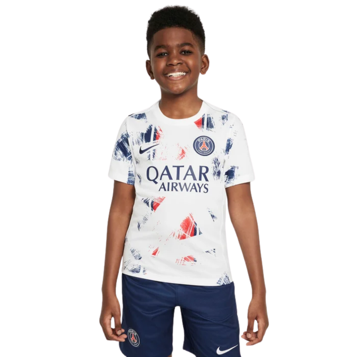 Paris Saint Germain Youth Away Pre-Match Shirt 24/25 - White/Midnight Navy/Midnight Navy by Nike at NUMBER 10 - Buy Now!
