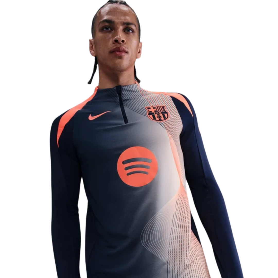 FC Barcelona Pre-match Drill Top 25/26 - Midnight Navy/Bright Mango by Nike at NUMBER 10 - Buy Now!