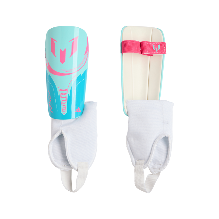 Kids Messi Match Shin Guards - Flash Aqua/Lucid Cyan/Lucid Pink
