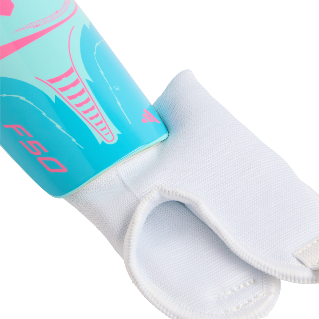 Kids Messi Match Shin Guards - Flash Aqua/Lucid Cyan/Lucid Pink