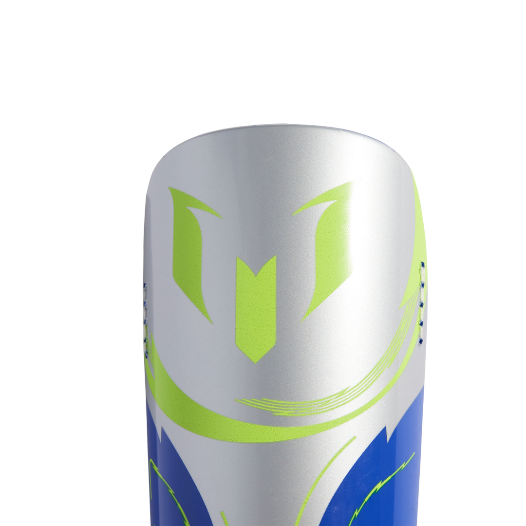 Kids Messi Match Shin Guards - Silver Metallic/Lucid Blue/Solar Yellow