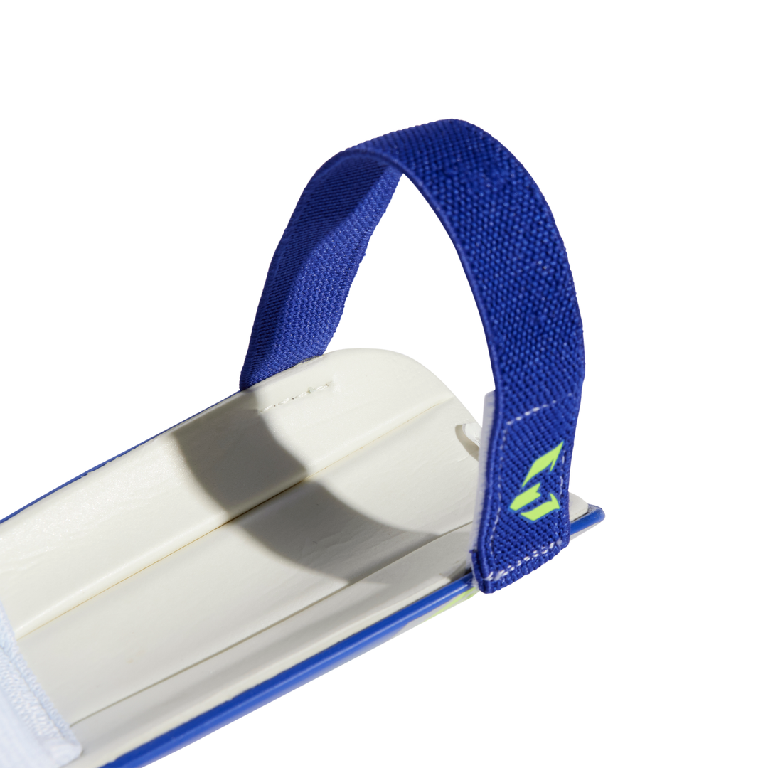 Kids Messi Match Shin Guards - Silver Metallic/Lucid Blue/Solar Yellow