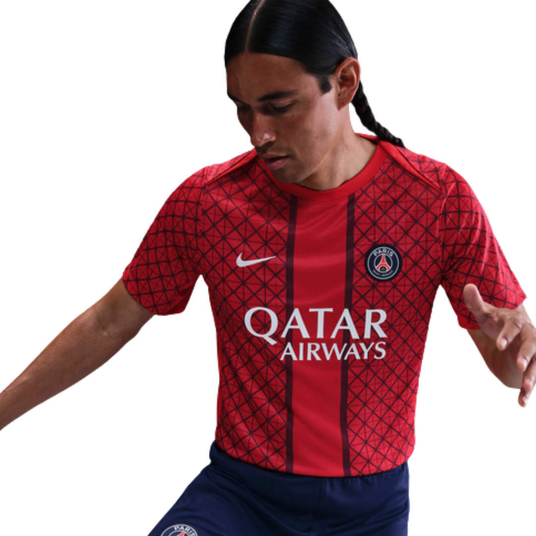 Paris Saint Germain Pre-Match Shirt 25/26 - University Red/Midnight Navy/White by Nike at NUMBER 10 - Buy Now!