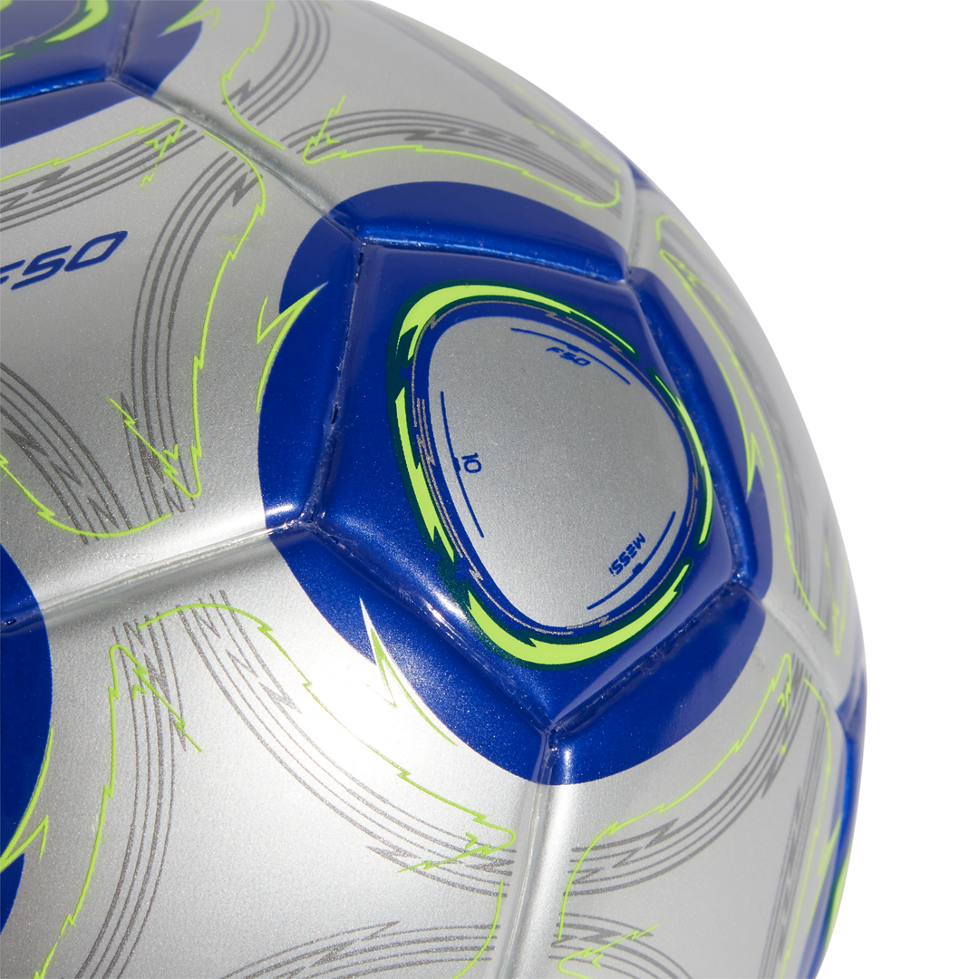 Messi Mini Ball - Silver Metallic/Lucid Blue/Solar Yellow by adidas at NUMBER 10 - Buy Now!