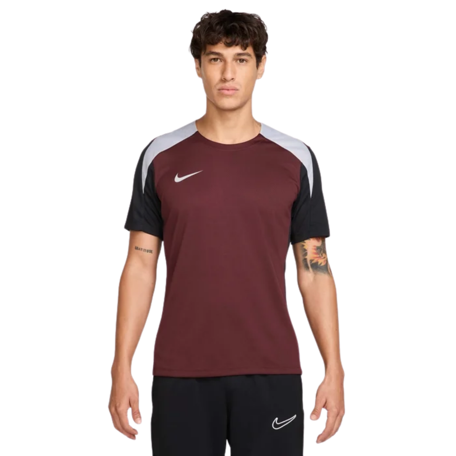 burgundy and black nike shirt