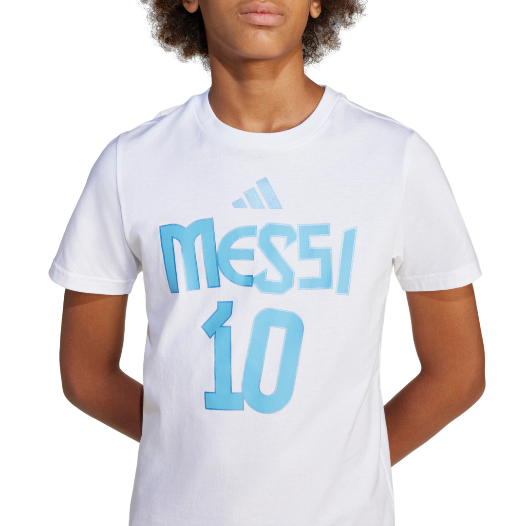 Messi Youth Name and Number Graphic T-Shirt - White