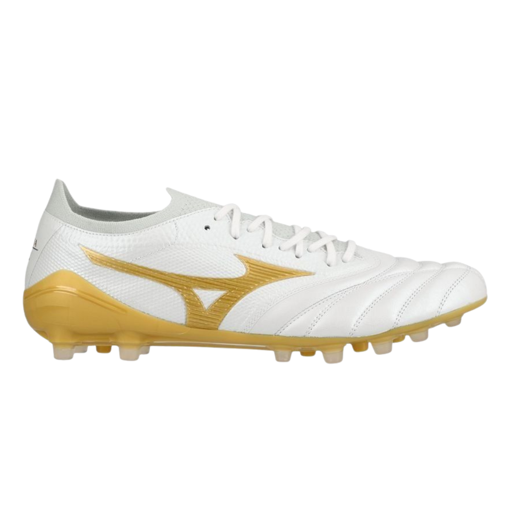 Morelia Neo IV β FG/AG Made in Japan - White/Gold/Cool Gray by Mizuno at NUMBER 10 - Buy Now!