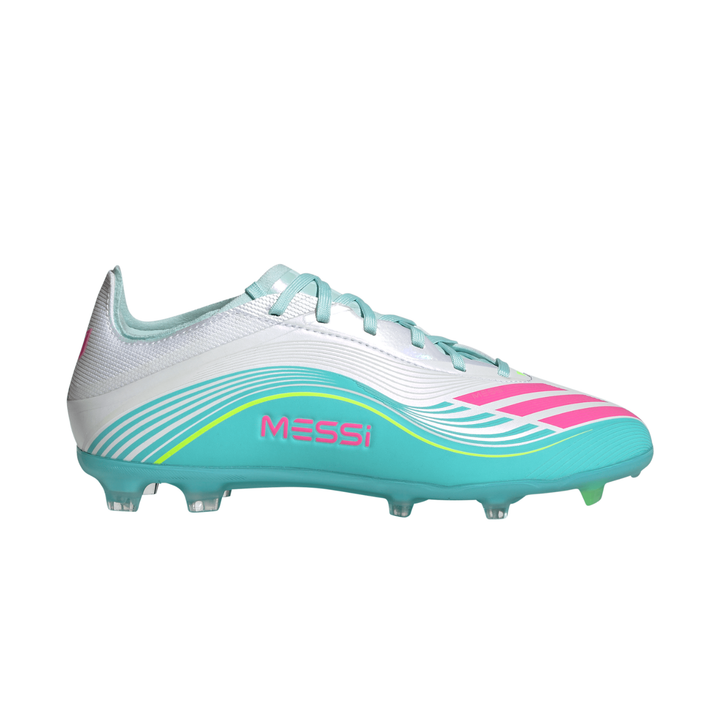 Kids F50 Elite FG ‘Messi’ - Cloud White/Lucid Pink/Flash Aqua by adidas at NUMBER 10 - Buy Now!
