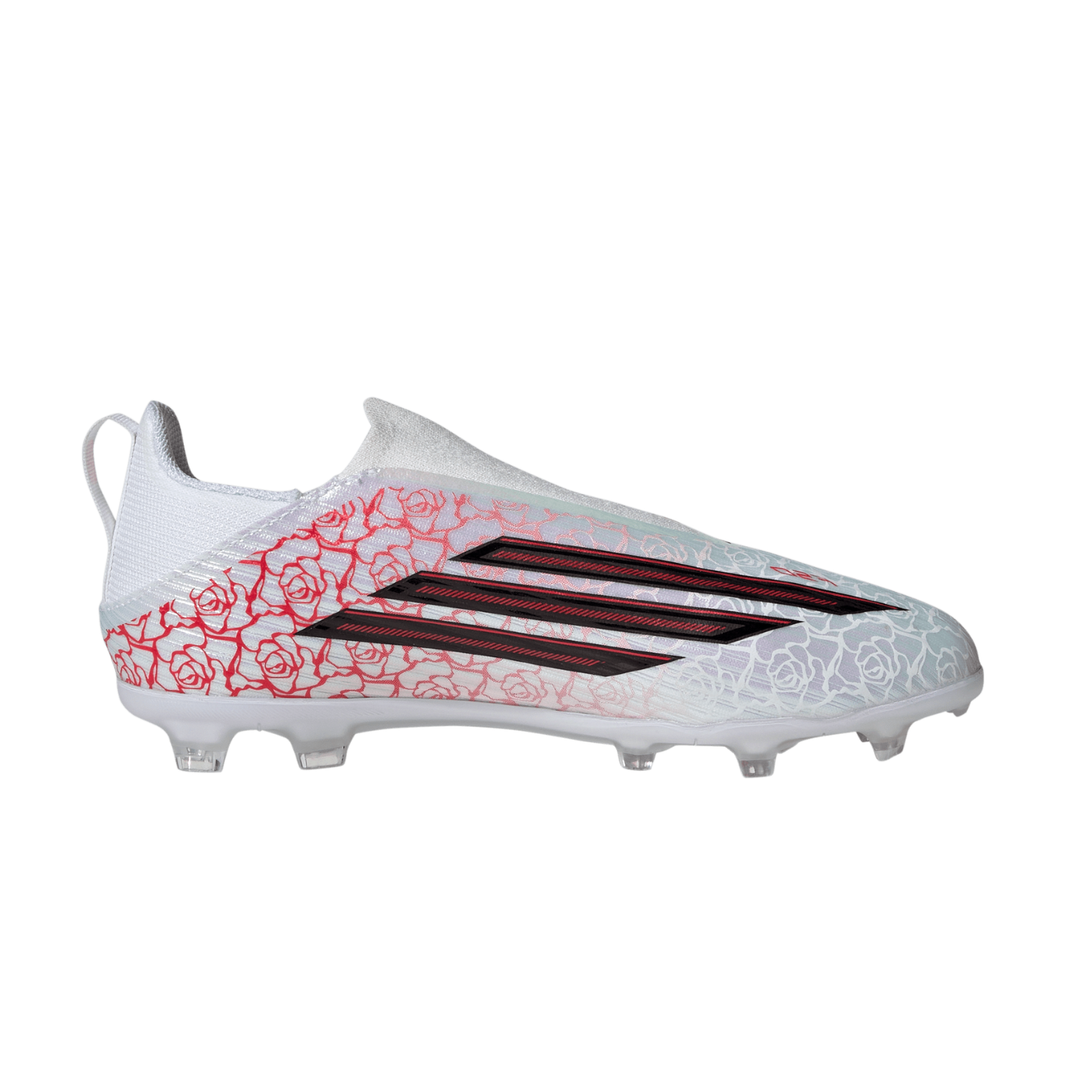 Kids F50 League LL FG/MG ‘LY’ - Footwear White/Core Black/Lucid Red by adidas at NUMBER 10 - Buy Now!