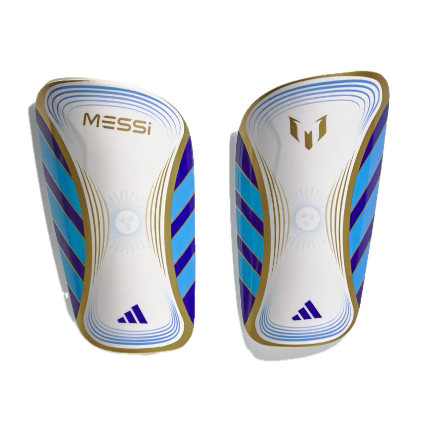 Messi Shin Guard Club - White/Lucid Blue/Gold Metallic - adidas - NUMBER 10